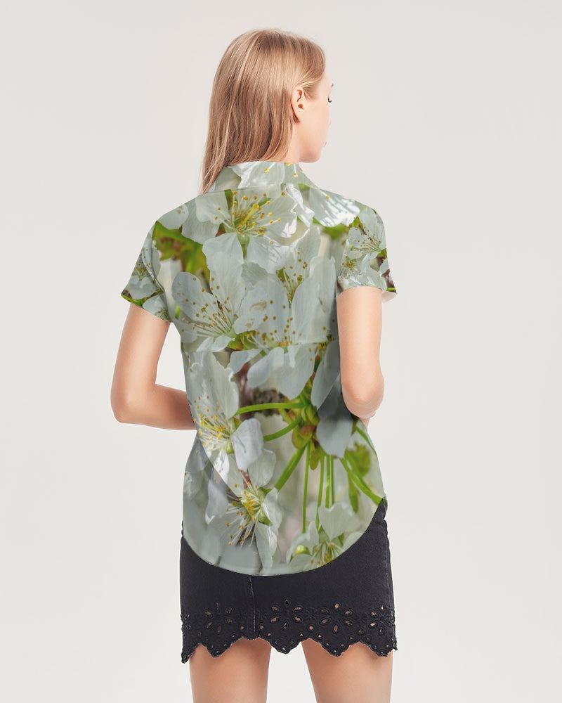 Orchard Blooms Women's Short Sleeve Button Up